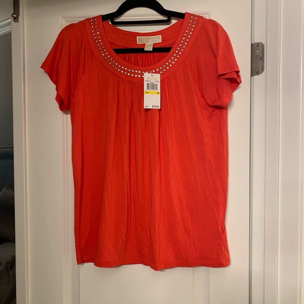 Michael Kors metal studded orange top